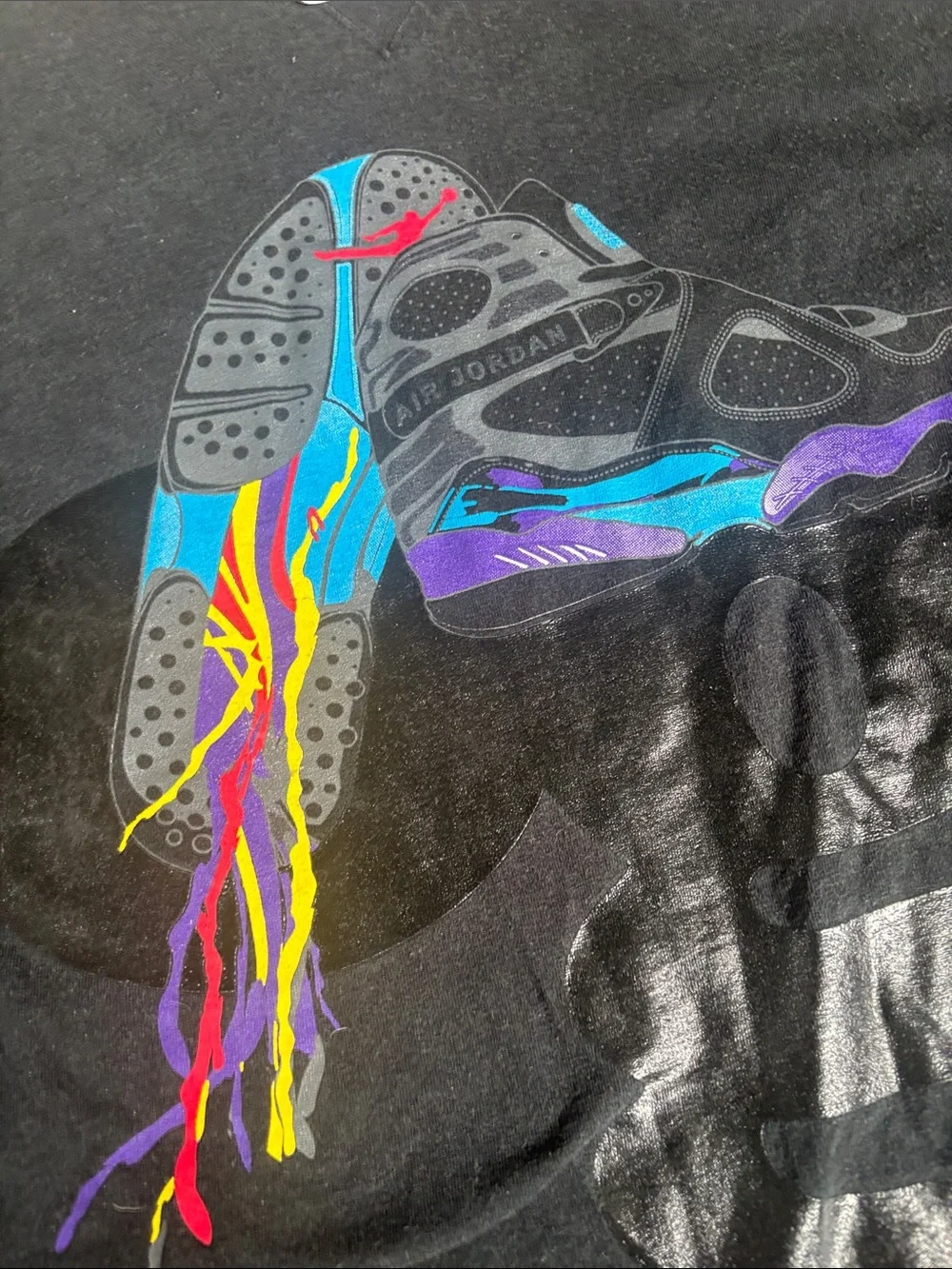 Vintage 2007 Jordan Black Short-Sleeve Tee with Colorful Sneaker Graphic